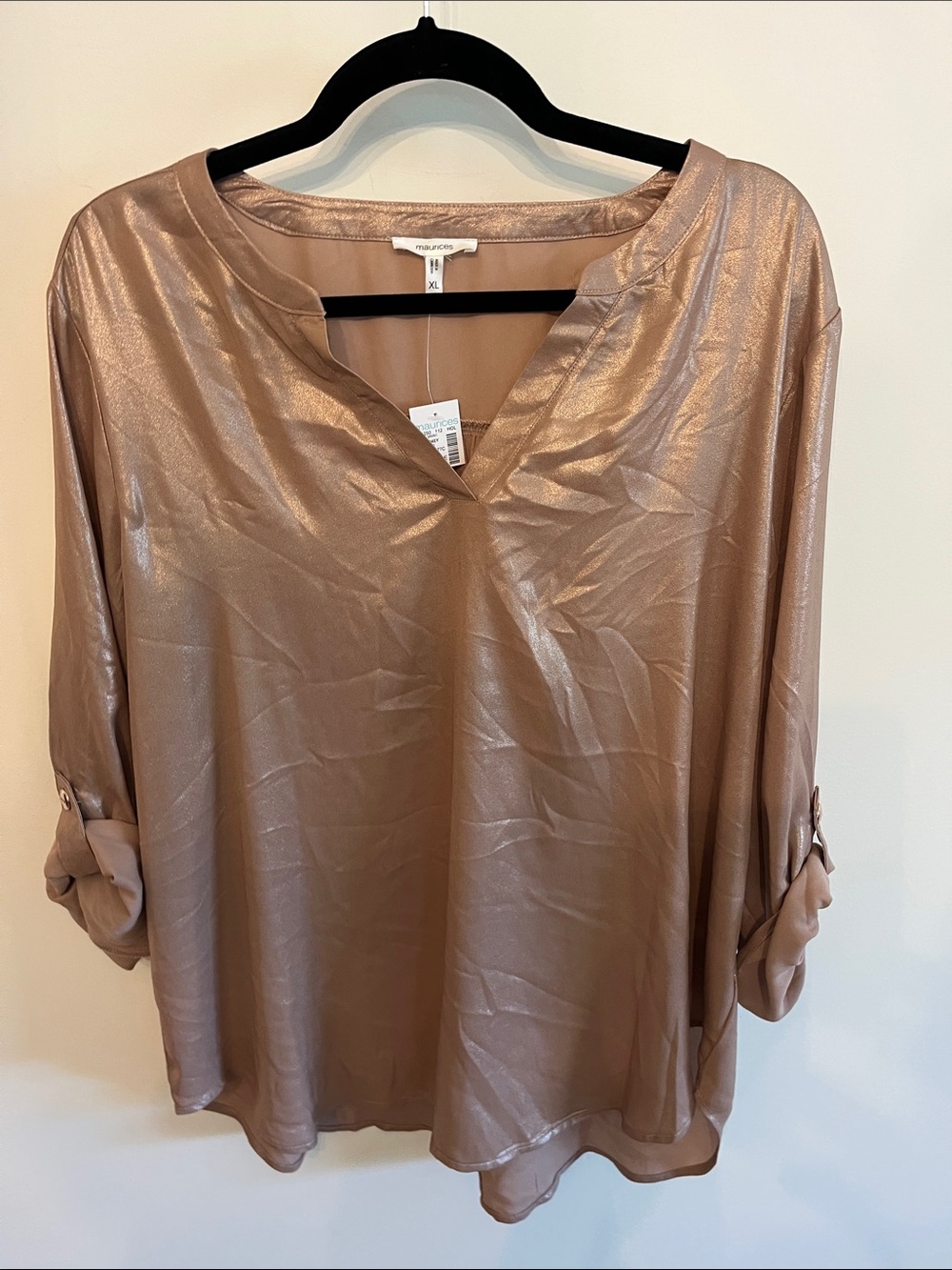 Maurices Metallic Taupe V-Neck Roll Sleeve Tunic